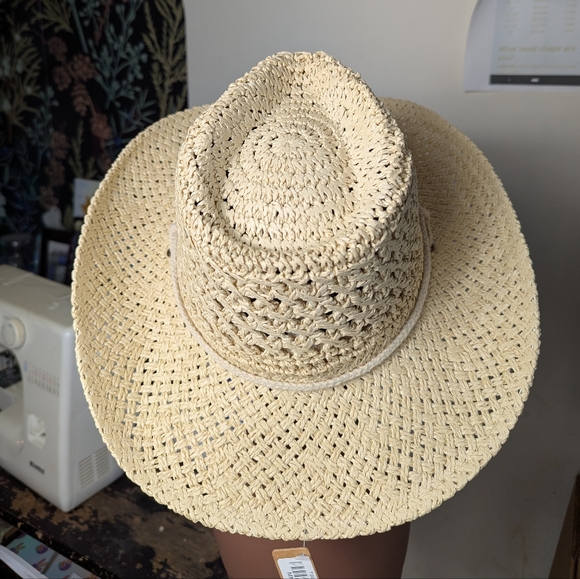 Straw braided cowboy hat natural beige black chin strap stampede strings beach - Picture 4 of 10